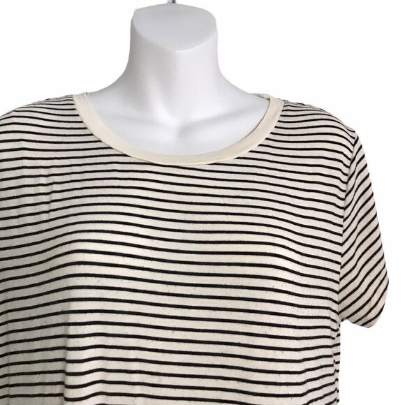 H&M Striped Crewneck Short Sleeve Tee Black Cream Medium - Picture 5 of 8